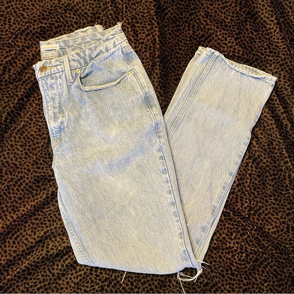 Good American Blue Straight Leg Ripped Jeans